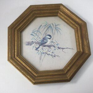Vintage Homco Bird Print Gold Octagon Gold Plastic Frame Wall Hanging 10"